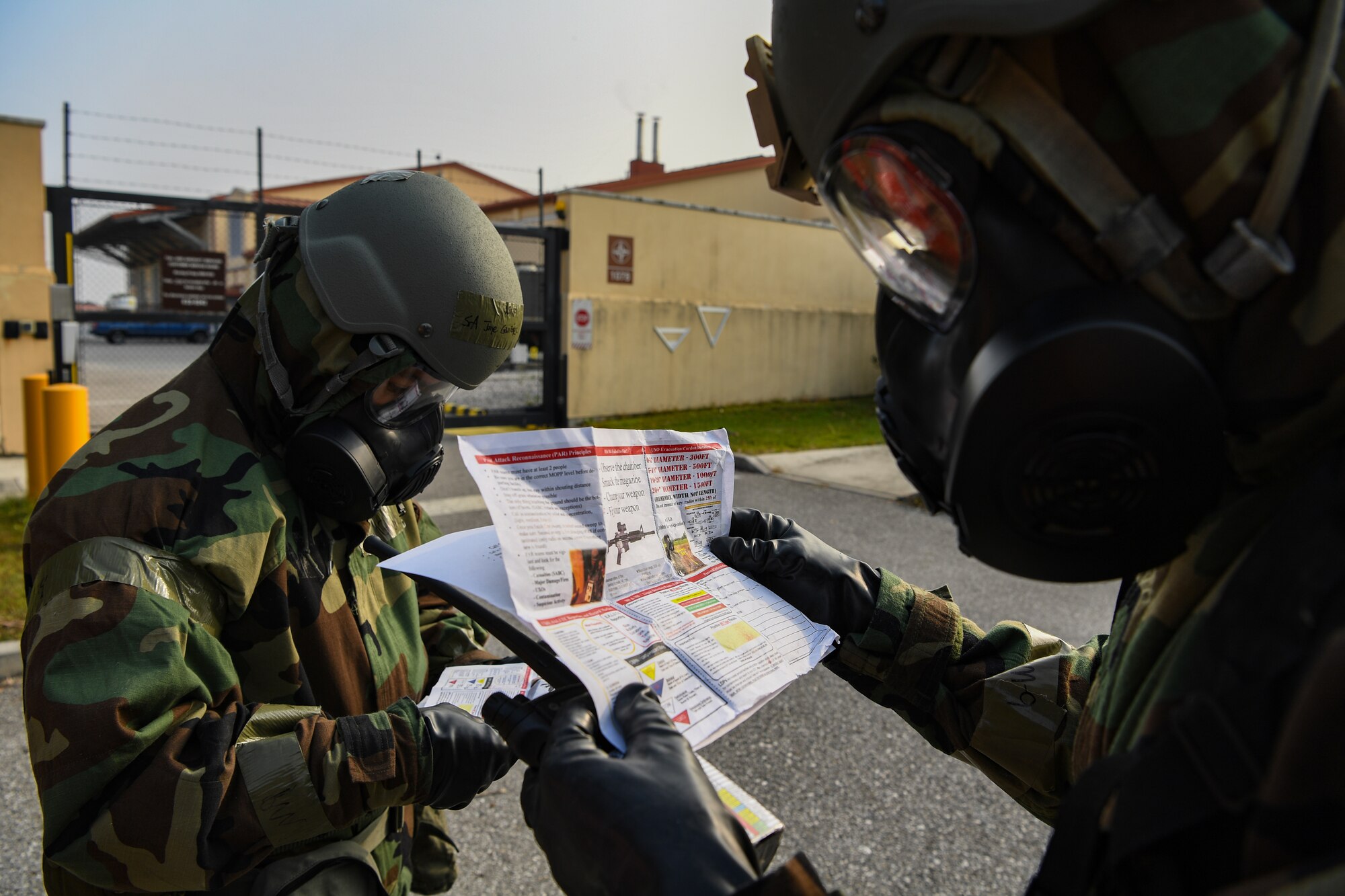 Airman 1st Class Aaron Rivette, 724th Air Mobility Squadron member, participates in an exercise at Aviano Air Base, Italy, Oct. 20, 2020. Rivette was on one of two Personnel Accountability Report teams during exercise Nodal Lightning. (U.S. Air Force photo by Airman 1st Class Thomas S. Keisler IV)