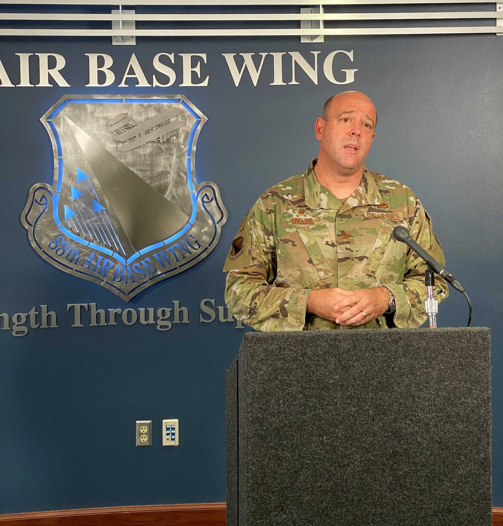 Col. Patrick Miller, 88th Air Base Wing and installation commander, discussed the recent uptick of COVID-19 cases on base and says Wright-Patterson will stay in Health Protection Condition Bravo and Phase 2, initiated a month ago as part of its Return to Full Capacity/Capability Plan.