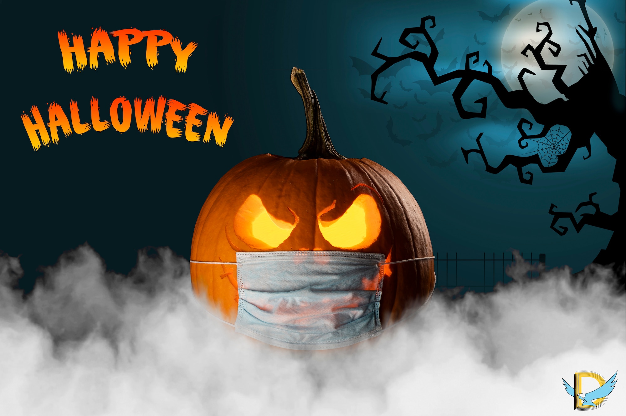 This Halloween photo illustration was created to wish everyone a safe and happy Halloween from the 436th Airlift Squadron at Dover Air Force Base, Delaware. (U.S. Air Force photo illustration by Senior Airman Christopher Quail) (This image was created by adding the Dover Air Force Base symbol to the bottom right, text was added to the top left, smoke was added to the bottom, background was added.)
