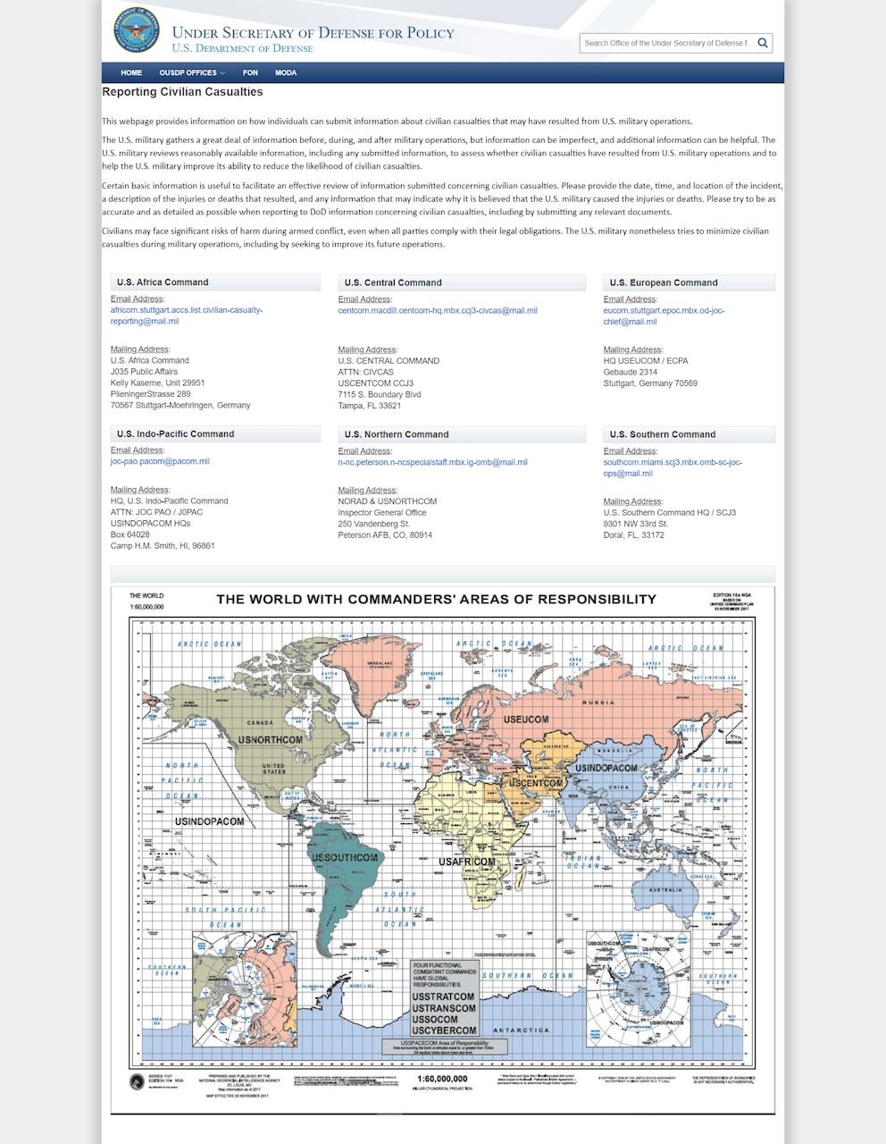 A screenshot shows a webpage with written information as well as a world map.