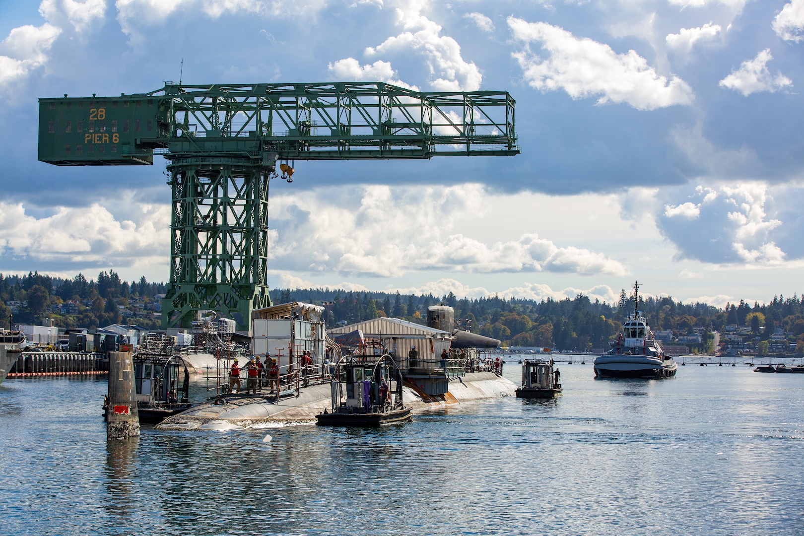 Los Angeles-class submarine USS Bremerton (SSN 698) entered Dry Dock 1 at Puget Sound Naval Shipyard & Intermediate Maintenance Facility Oct. 14, 2020, to continue its inactivation process. (PSNS & IMF photo by Wendy Hallmark)