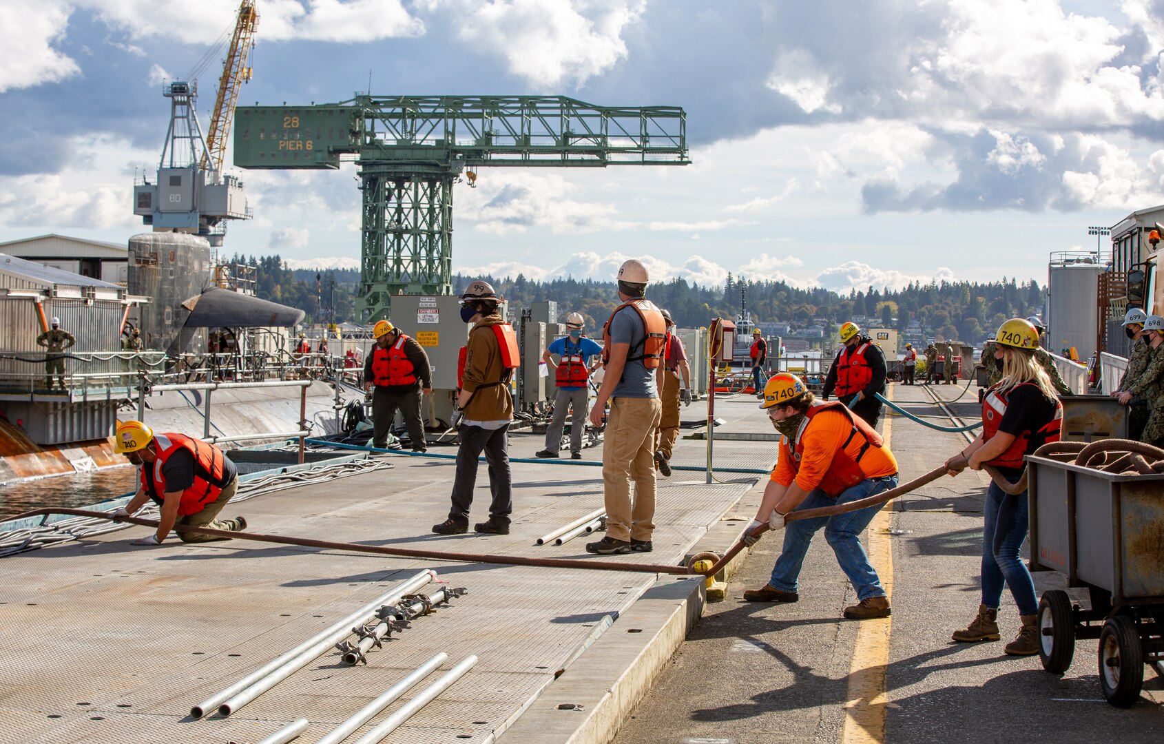 Los Angeles-class submarine USS Bremerton (SSN 698) entered Dry Dock 1 at Puget Sound Naval Shipyard & Intermediate Maintenance Facility Oct. 14, 2020, to continue its inactivation process. (PSNS & IMF photo by Wendy Hallmark)