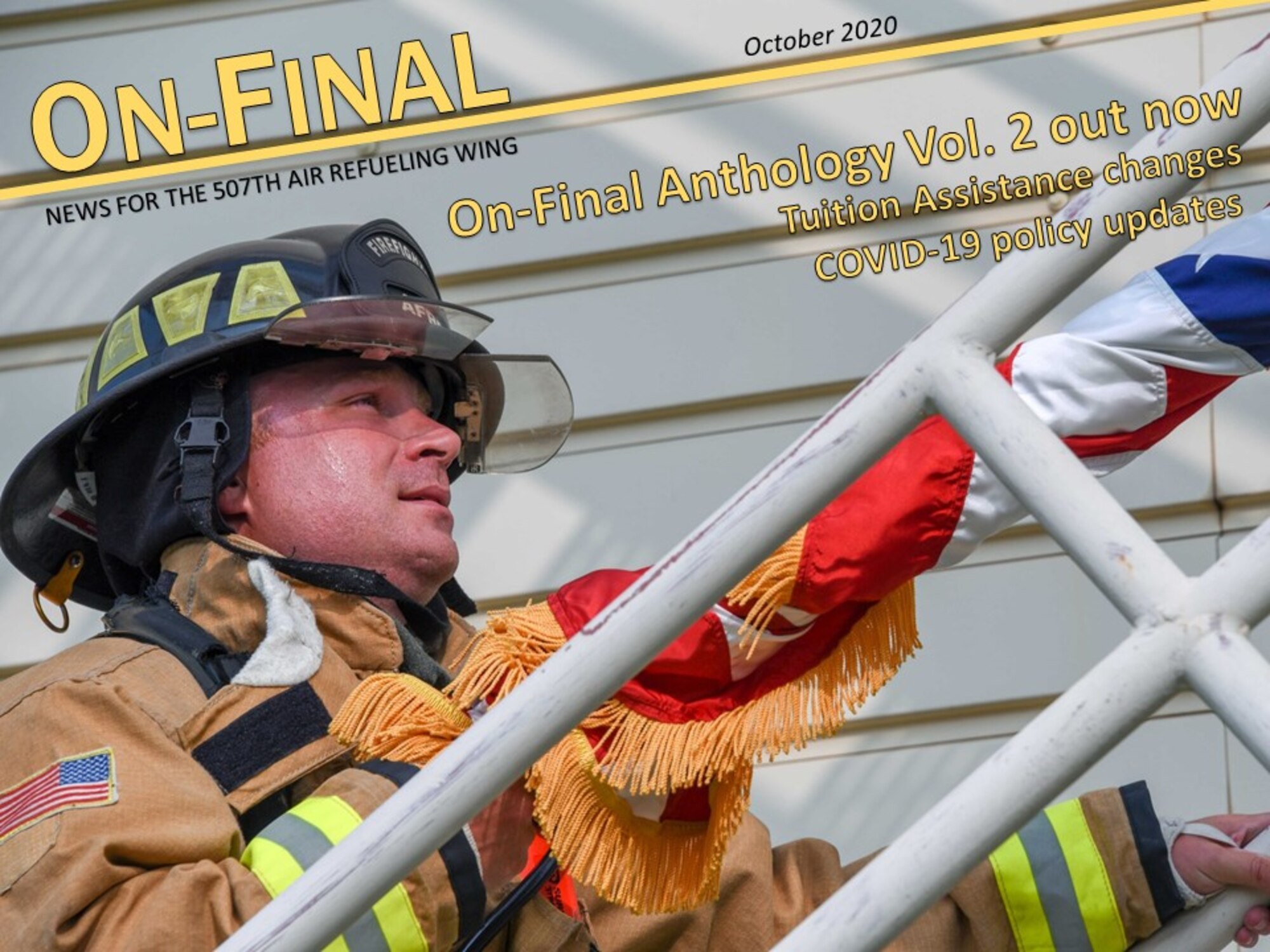 Senior Airman Christopher Pierce, 507th Civil Engineer Squadron firefighter, participates in the 13th Annual Fire Climb at Tinker Air Force Base, Oklahoma, Sep. 13, 2020. The Fire Climb honors first responders who lost their lives responding to the 9/11 terrorist attacks. (U.S. Air Force graphic by Senior Airman Mary Begy)