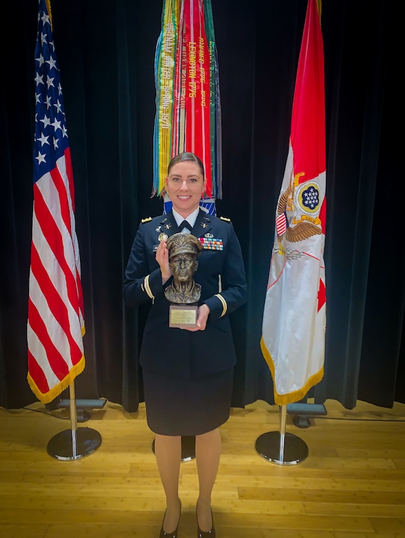 U.S. Army Reserve Maj. Erika Alvarado who received the Gen. Douglas MacArthur leadership award poses for a photograph during a ceremony Oct. 21, 2020, at the Pentagon, Washington, D.C.