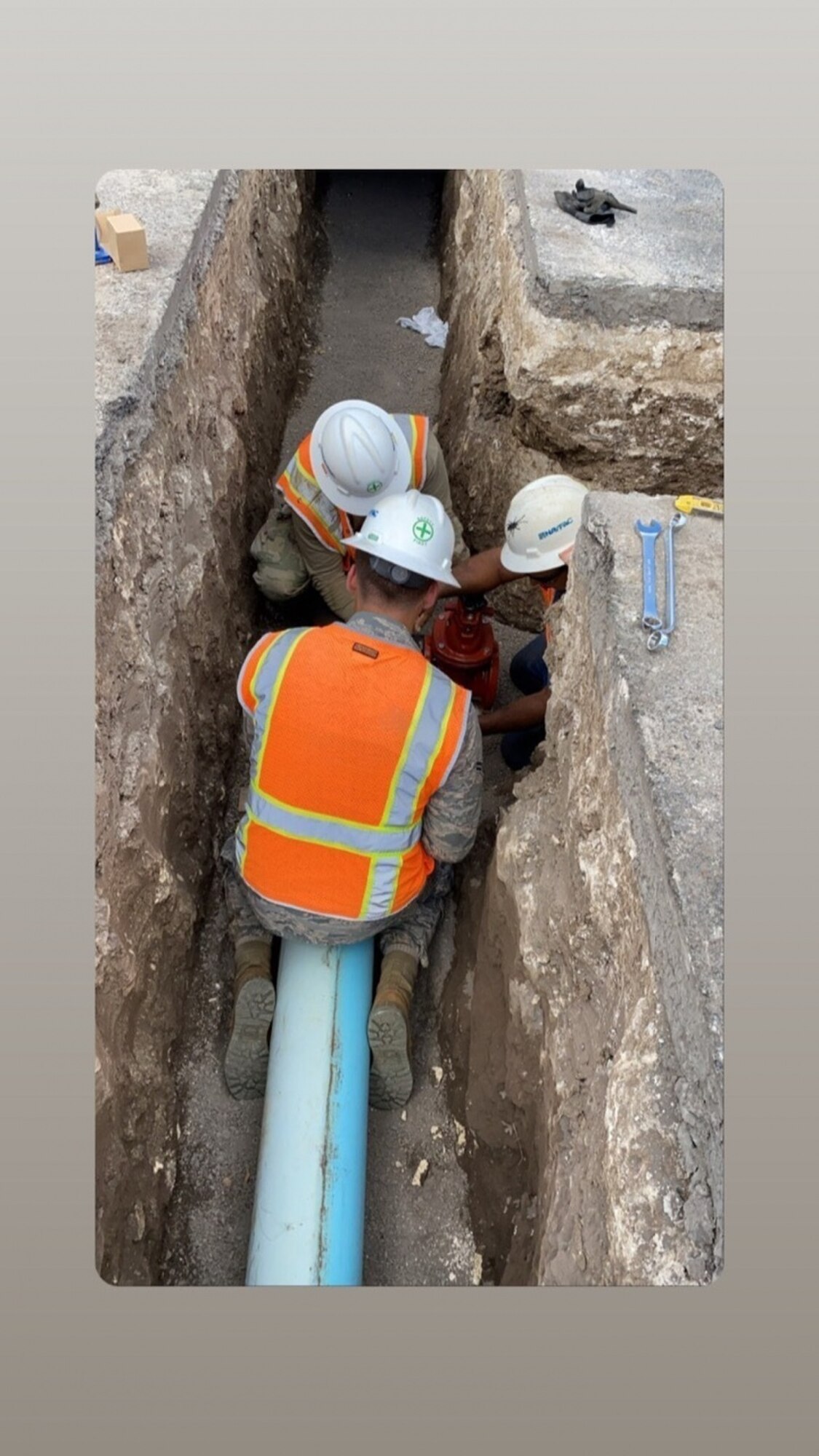 Airmen from the 647th Civil Engineer Squadron Water Fuels Systems Maintenance and Pavements and Construction Equipment shops installed a new 8-inch water main spanning more than 1,700 linear feet. ( U.S. Air Force courtesy photo)