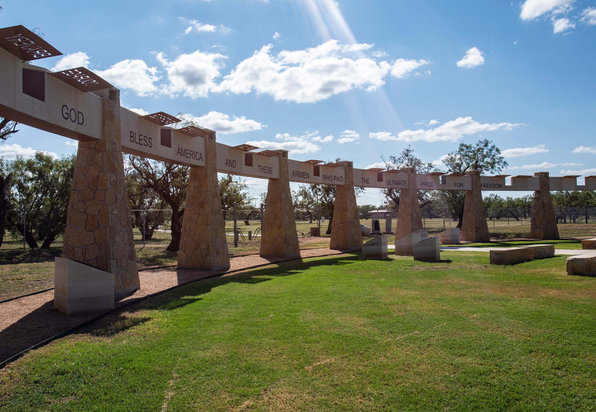 A sunbeam shines onto the Dyess Memorial Park in Abilene, Texas, Oct. 21, 2020.