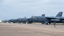 Airmen from the 2nd Security Forces Squadron defend B-52H Stratofortress aircraft during Global Thunder 21 at Barksdale Air Force Base, La., Oct. 23, 2020. U.S. Strategic Command’s fundamental mission is to deter, detect and prevent strategic attack against the United States, our allies and partners. (U.S. Air Force photo by Senior Airman Lillian Miller)