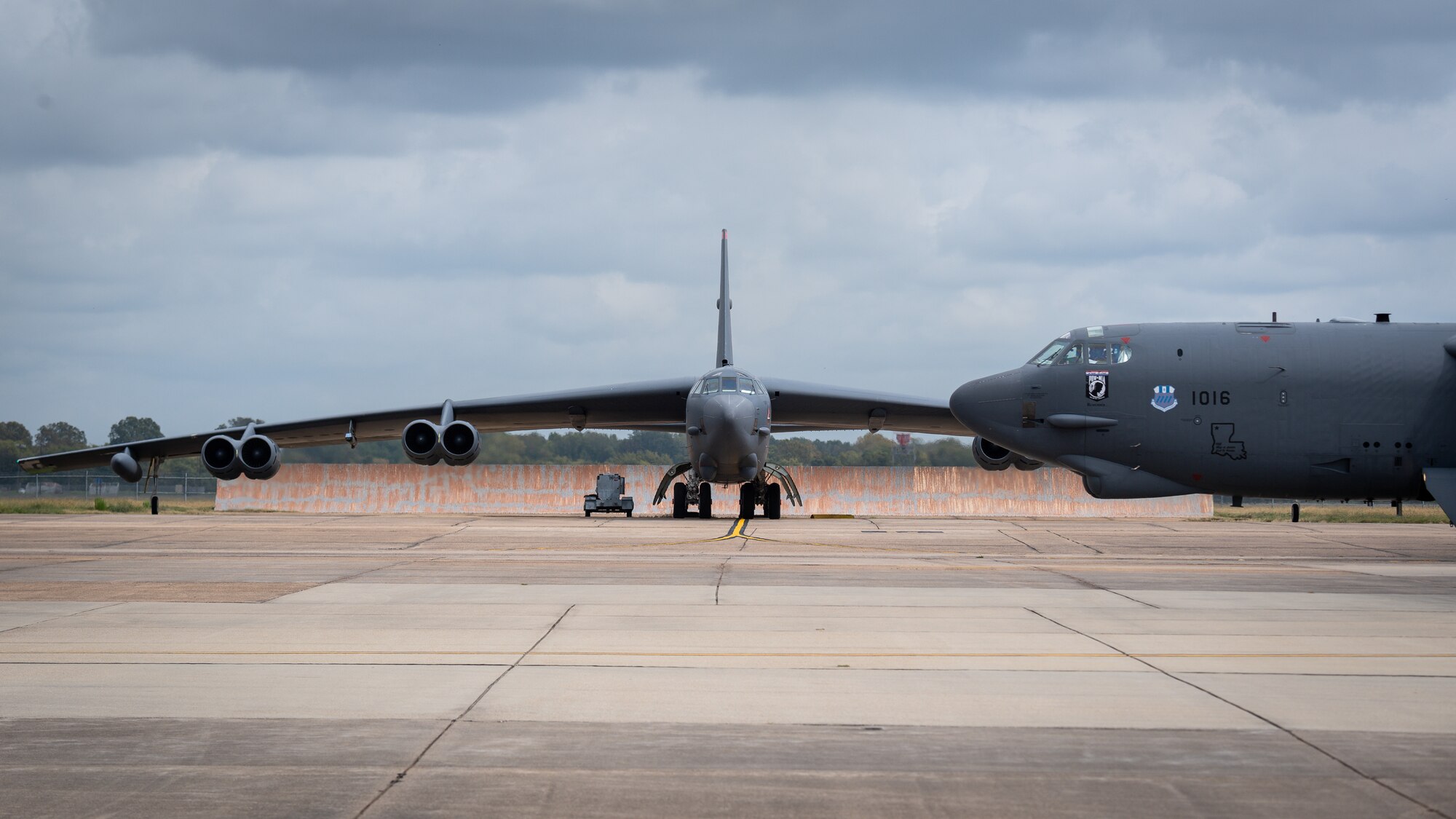A B-52H Stratofortress taxis down the flight line during Global Thunder 21 at Barksdale Air Force Base, La., Oct. 23, 2020. The ability to credibly convey the readiness and lethality of our forces is a key component of strategic deterrence. (U.S. Air Force photo by Senior Airman Lillian Miller)