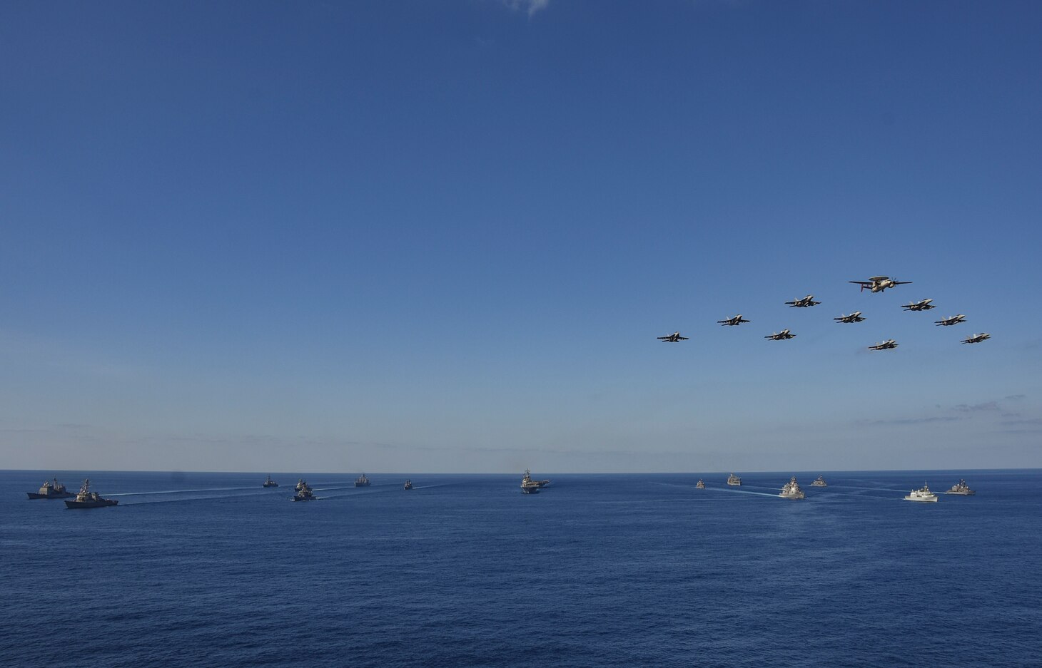 U.S. Navy ships assigned to Ronald Reagan Carrier Strike Group joined ships of Japan Maritime Self-Defense Force (JMSDF) Escort Flotilla 1, Escort Flotilla 4, and the Royal Canadian Navy, in formation while aircraft from the U.S. Navy, U.S. Marine Corps, U.S. Air Force, JMSDF and Japan Air Self Defense Force fly in formation during Keen Sword 21. Keen Sword is an example of the strength of U.S.-Japan Alliance, the foundation of peace and security in the Indo-Pacific region for almost 60 years. The relationships built and maintained during these events are critical to our shared capability to respond to contingencies at a moment’s notice.