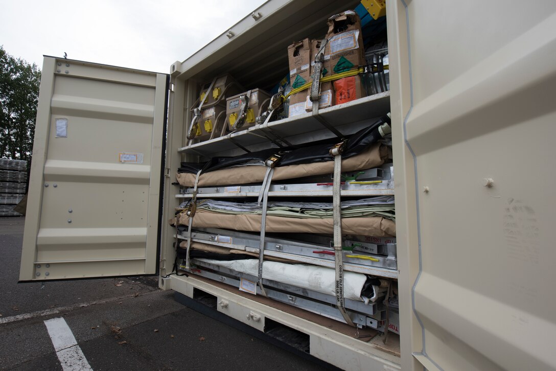 Supplies sit in a billeting packet.