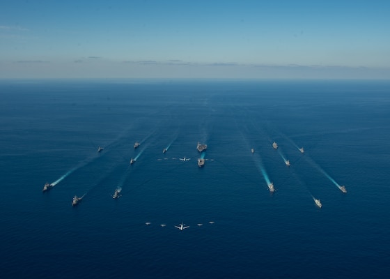 U.S. Navy ships assigned to Ronald Reagan Carrier Strike Group and ships of Japan Maritime Self-Defense Force (JMSDF) kick-off exercise Keen Sword 21.