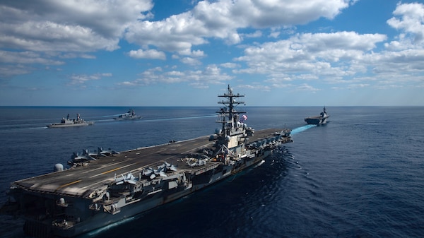 U.S. Navy ships assigned to Ronald Reagan Carrier Strike Group and ships of Japan Maritime Self-Defense Force (JMSDF) kick-off exercise Keen Sword 21.
