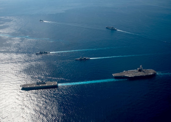 U.S. Navy ships assigned to Ronald Reagan Carrier Strike Group and ships of Japan Maritime Self-Defense Force (JMSDF) kick-off exercise Keen Sword 21.