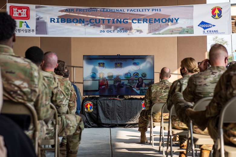 Airmen watch a live-stream