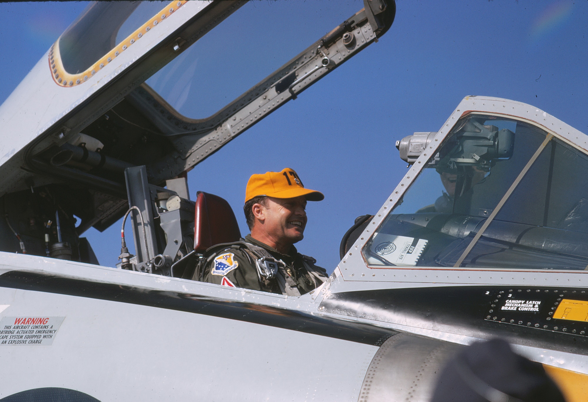 Lt. Col. Al "Ammo" Amatuzio smiles from the cockpit of an F-102 after the 1970 William Tell gunnery competition held at Tyndall Air Force Base, Florida.