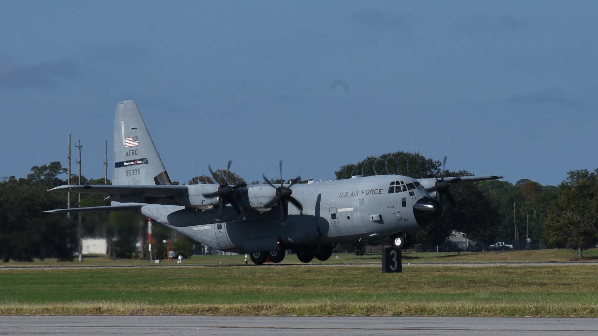 Air Force Reserve members of the 53rd Weather Reconnaissance Squadron, or Hurricane Hunters, take-off for their first mission into Tropical Storm Zeta today out of Keesler Air Force Base, Miss. The Hurricane Hunters collect weather data real-time and transmit that data to the National Hurricane Center, which assists in improving and updating the tracking forecasts models. (U.S. Air Force photo by Jessica L. Kendziorek)