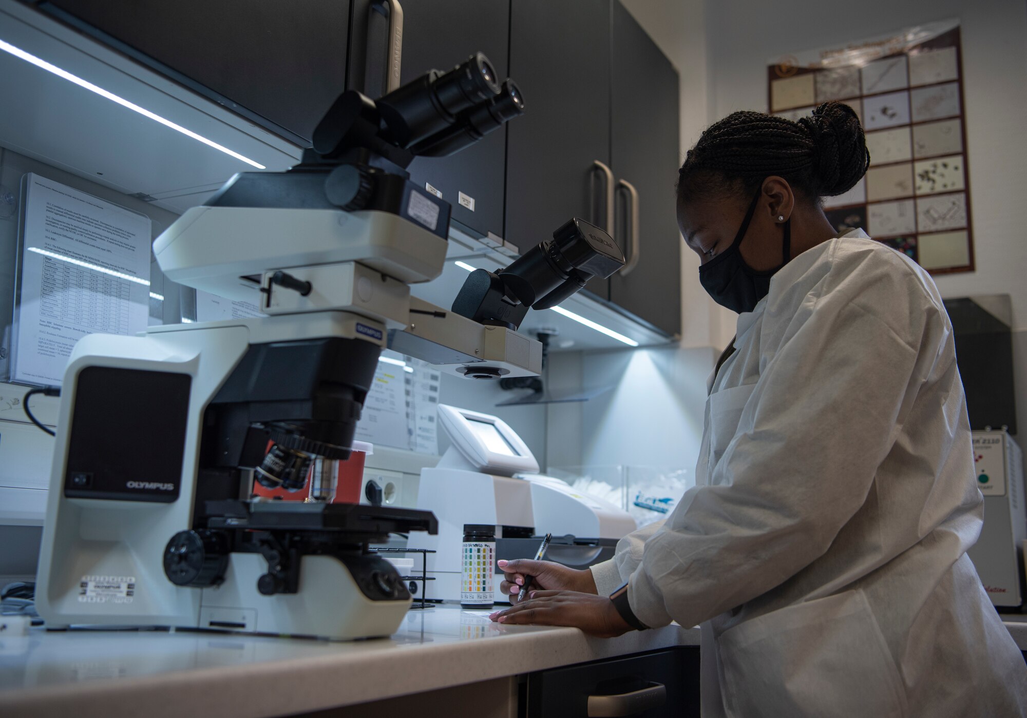 U.S. Air Force Staff Sgt. Alyssa Green, 86th Medical Support Squadron noncommissioned officer in charge of hematology, labels samples at Ramstein Air Base, Germany, Oct. 15, 2020. The 86th Medical Group is the largest medical group in the United States Air Forces in Europe. (U.S. Air Force photo by Airman 1st Class Jennifer Gonzales)