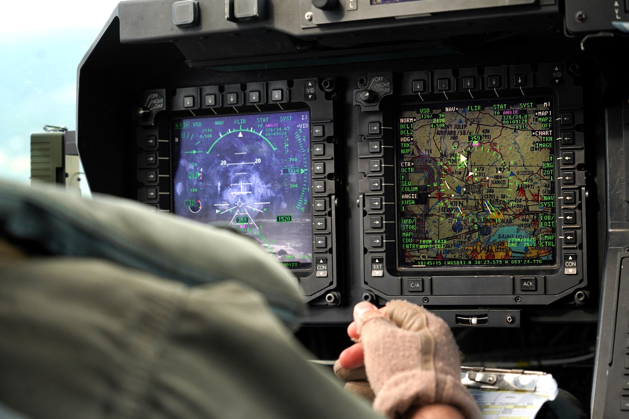 U.S. Marine Corps Maj. Eric DeBerry, Marine Medium Tiltrotor Squadron 774 MV-22B Osprey pilot, flies an Osprey over Gulfport, Mississippi, Oct. 23, 2020. Marines came to Keesler Air Force Base to conduct routine training operations in and around the Mississippi area. (U.S. Air Force photo by Airman 1st Class Seth Haddix)