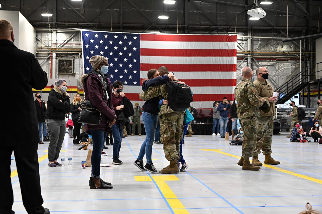 A photo of the 421st Fighter Squadron returning to Hill AFB following a deployment.