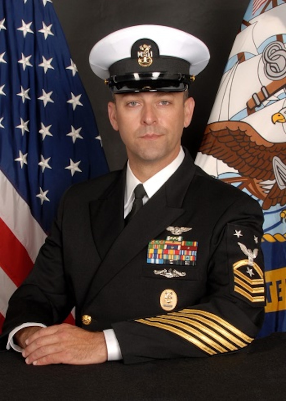 Official biography photo of Command Master Chief Chris M. Armantrout, CMC, VAQ-142.