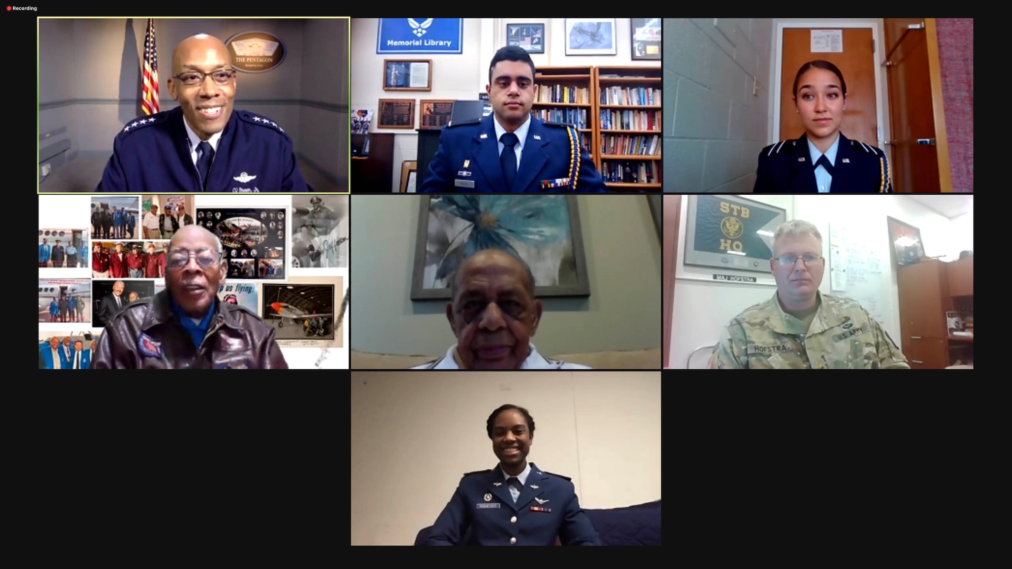 Air Force Chief of Staff Gen. Charles Q. Brown, Jr. interviewed two Tuskegee Airmen, during a virtual roundtable, Oct. 20, 2020, in observance of the 75th anniversary of the end of World War II. The event was part of the American Veterans Center’s 23rd Annual Veterans Conference, which will premiere on Oct. 28. (U.S. Air Force graphic)