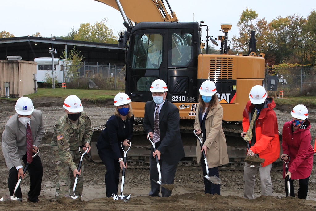 Honored guests break ground at a ceremony for the U.S. Army Engineer Research and Development Center Cold Regions Research and Engineering Laboratory’s new Climatic Chamber Building in Hanover, New Hampshire on Oct. 16, 2020. (Left to right) #### ####, U.S. Army Corps of Engineers New England District Commander Col. John A. Atilano II, U.S. Sen. Maggie Hassan, CRREL Director Dr. Joseph Corriveau, New England District Project Manager Caitlin Slattery, Colby Company Engineering President Calen Colby and Colby Company Engineering Chief Executive Officer Sarah Emily Colby.
The new Climatic Chamber Building will serve as a Material Evaluation Facility, providing a critical means to examine and test extreme cold-weather environments to develop and validate Army field materiel, which is required for Soldier and unit readiness.
