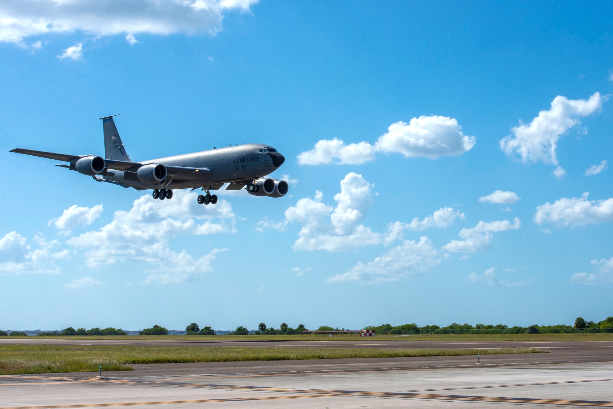 A 50th Air Refueling Squadron KC-135 Stratotanker aircraft returns home at MacDill Air Force Base, Florida, Oct. 18, 2020, from a two-month deployment at Al Udeid Air Base, Qatar.