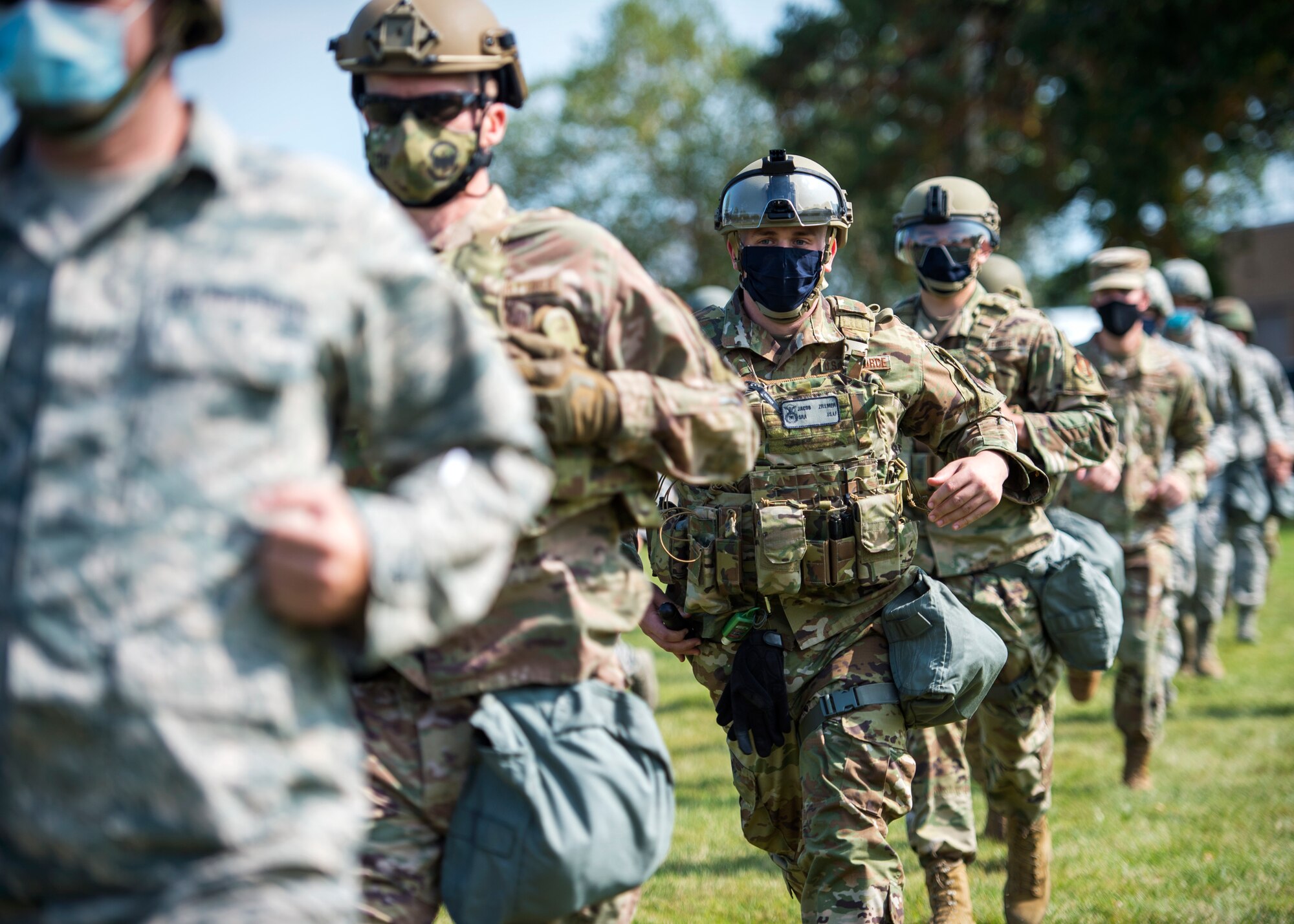U.S. Air Force Airmen from the 133rd Airlift Wing participate in civil disturbance control training strengthening partnerships between local law enforcement and the Minnesota Air National Guard in St. Paul, Minn., Sept. 19, 2020.