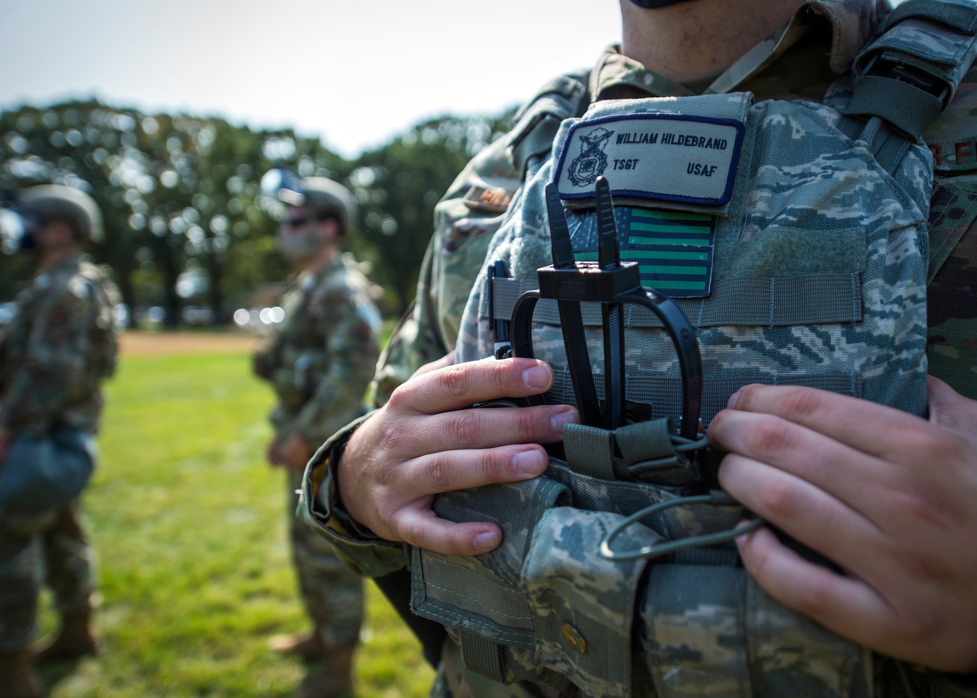 U.S. Air Force Airmen from the 133rd Airlift Wing participate in civil disturbance control training strengthening partnerships between local law enforcement and the Minnesota Air National Guard in St. Paul, Minn., Sept. 19, 2020.