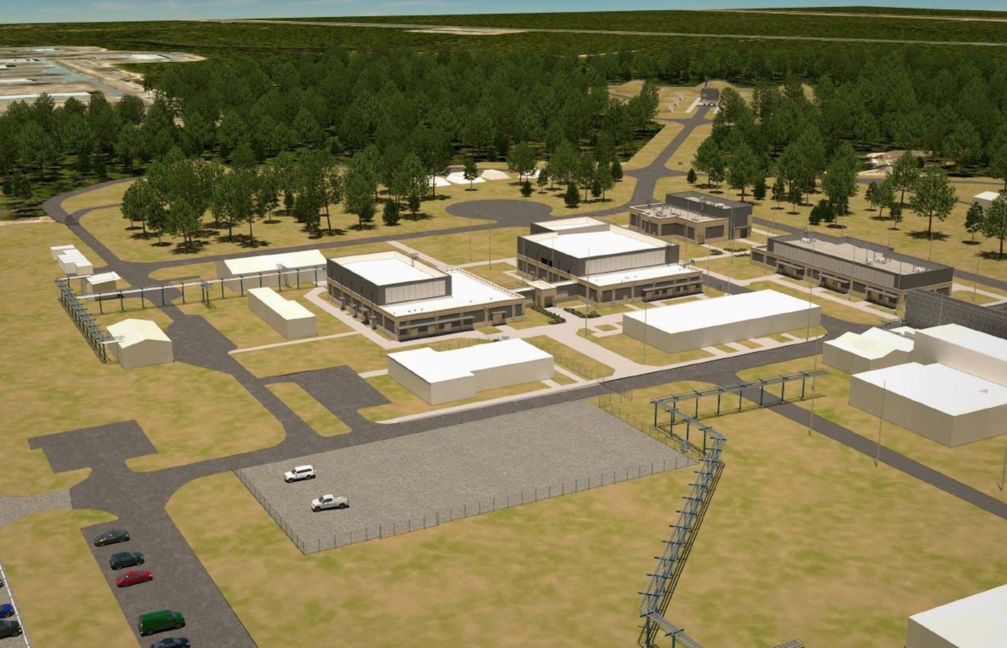 An artist's rendering of the overall site perspective of the Advanced Munitions Technology Complex at Eglin AFB, Florida.