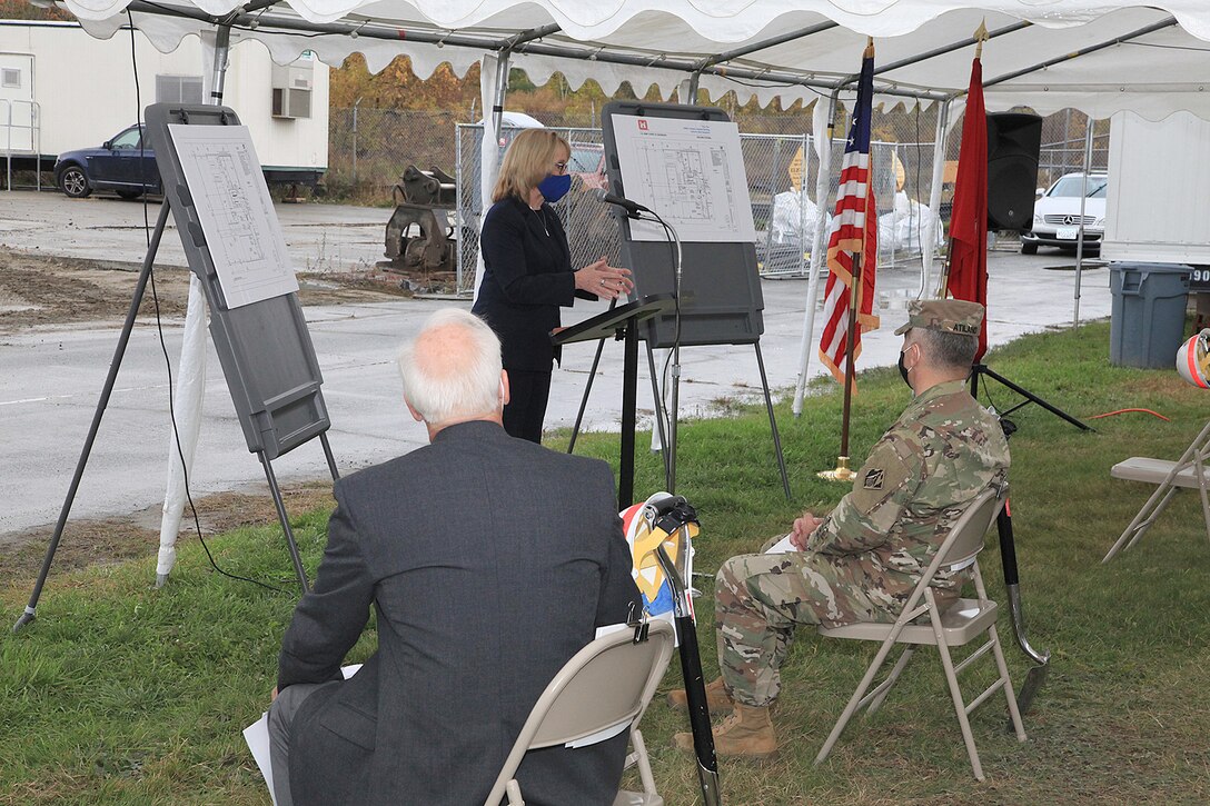 At a groundbreaking ceremony for the U.S. Army Engineer Research and Development Center Cold Regions Research and Engineering Laboratory’s new Climatic Chamber Building, U.S. Sen. Maggie Hassan thanks CRREL researchers and scientists for developing means of safety and security for the nation through their research of harsh climate studies, in Hanover, New Hampshire, Oct. 16, 2020.
The new Climatic Chamber Building will serve as a Material Evaluation Facility. Completion of this facility will provide a critical means to examine extreme cold weather environments under test conditions to develop and validate Army field materiel, which is required for Soldier and unit readiness.