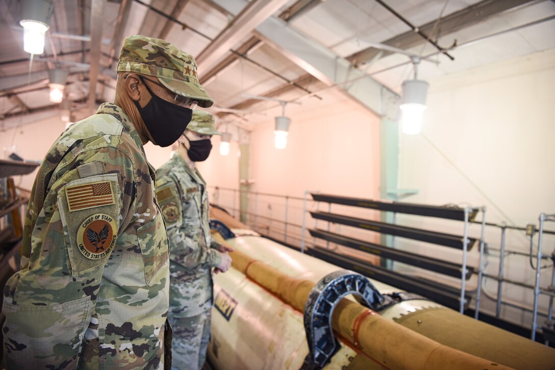 U.S Air Force Chief of Staff General Charles Q. Brown Jr. visits the 576th Flight Test SuadronMissile Processing Facility Oct. 27, 2020, at Vandenberg Air Force Base, Calif. As one of two U.S. Space Force operational ranges, the base-unique units are critical to the nation’s security, economic prosperity and scientific knowledge. Spacelift operations at the West Coast launch base provide services, facilities and range safety control for the conduct of Department of Defense, NASA and commercial space launches. (U.S. Space Force photo by Senior Airman Hanah Abercrombie)
