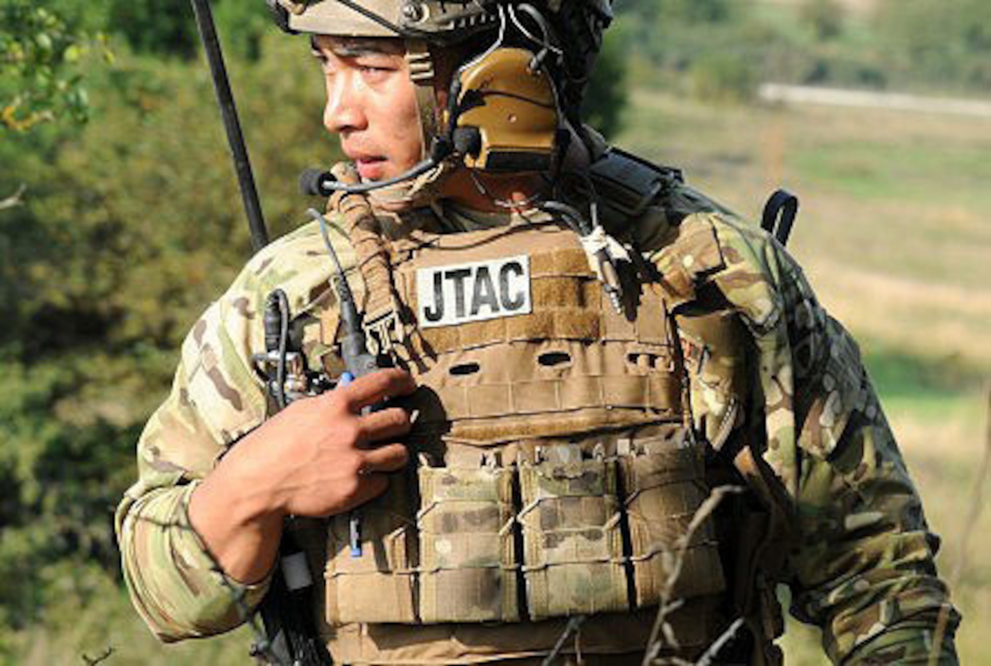 U.S. Air Force Tech. Sgt. Jermaine Capalos, 4th Combat Training Squadron joint terminal attack controller, participates in close air support training to meet JTAC qualifications.