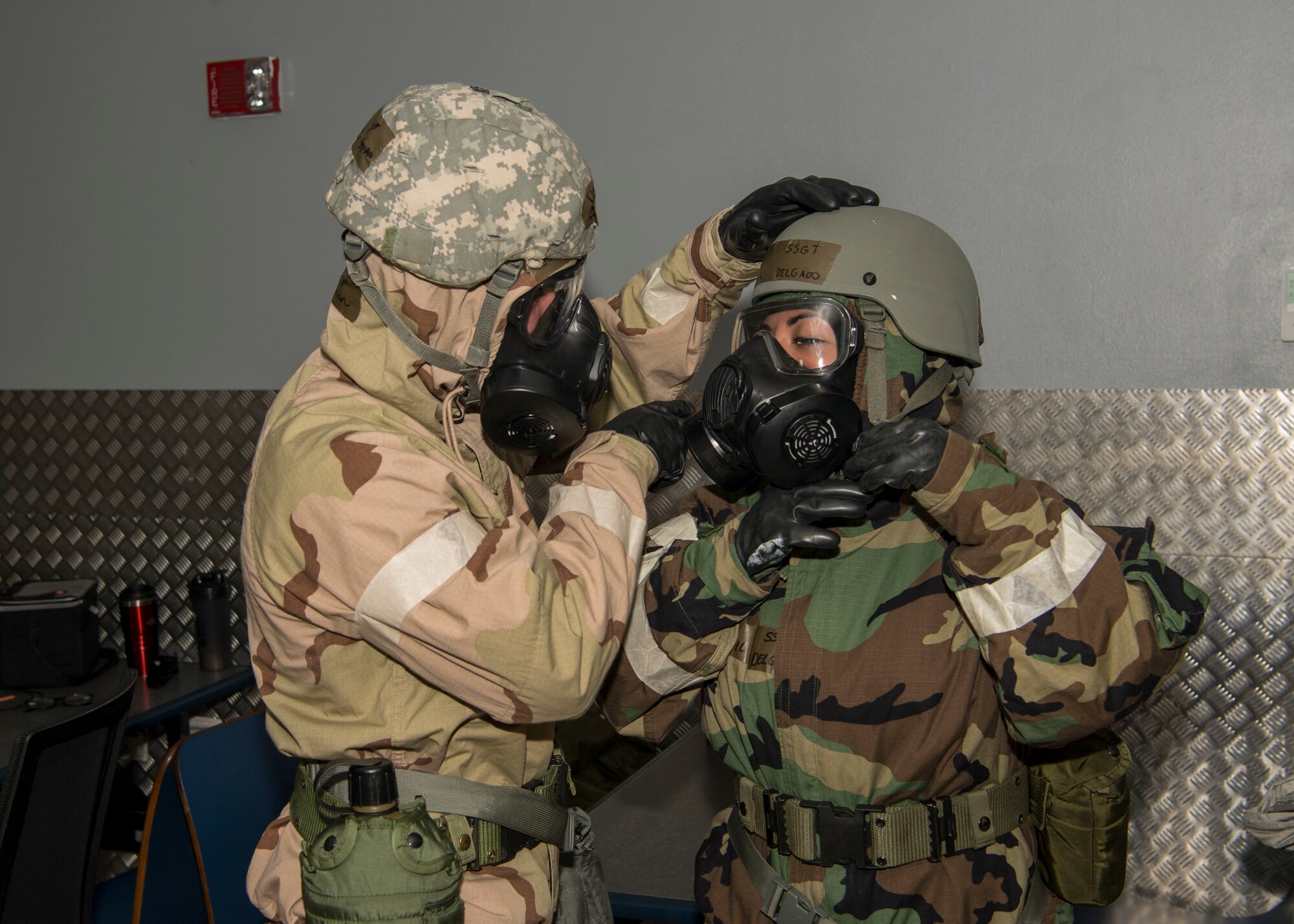 U.S. Air Force Airmen assigned to 725th Air Mobility Squadron conduct gear inspection during exercise Nodal Lightning 20-2.