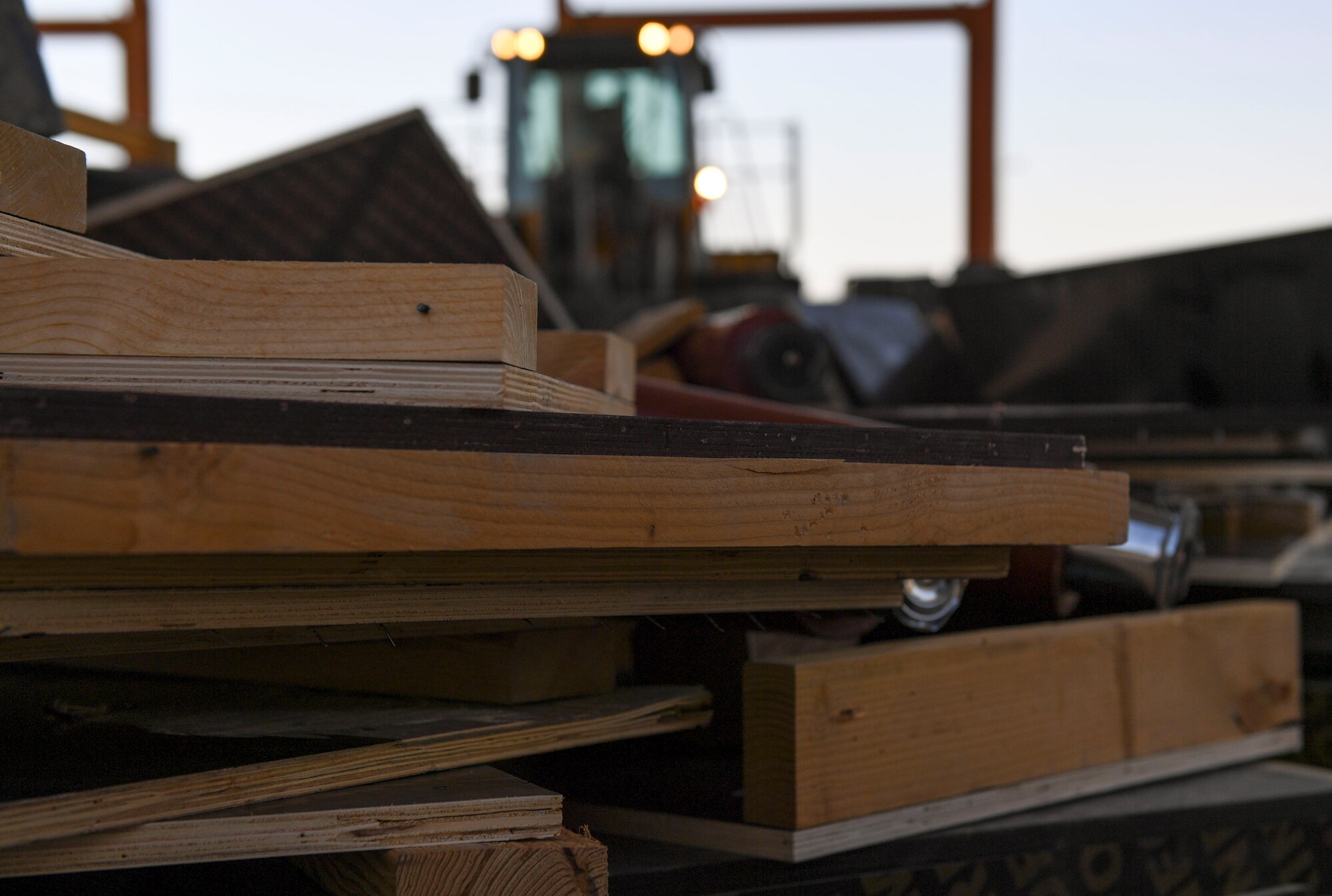 A pile of debris is stacked during a demolition day at Ali Al Salem Air Base, Kuwait, Oct. 21, 2020.