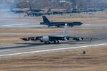 A B-52H Stratofortress aircraft takes off as part of Exercise Global Thunder 21, on Oct. 23, 2020 at Minot Air Force Base, North Dakota. U.S. Strategic Command conducts global operations in coordination with other combatant commands, services and appropriate U.S. government agencies to deter, detect and, if necessary, defeat strategic attacks against the United States and its allies.