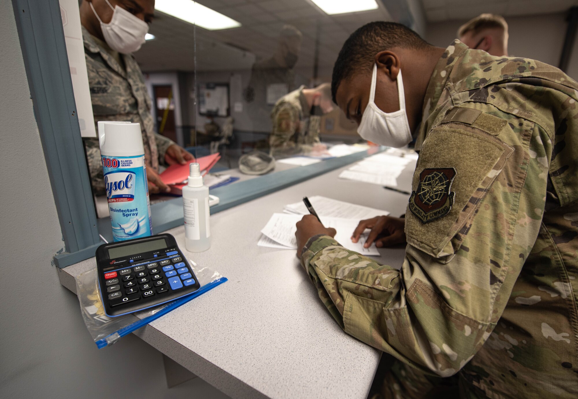 Man checks documents.