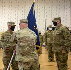 Col. Daniel Reichen, of Springfield, Illinois, receives the 129th Regiment (Regional Training Institute) colors from Maj. Gen. Michael Zerbonia, of Chatham, Illinois, Assistant Adjutant General – Army and Commander, Illinois Army National Guard, during the 129th’s change of command ceremony Aug. 23 at the Illinois Military Academy, Camp Lincoln, Springfield, Illinois.