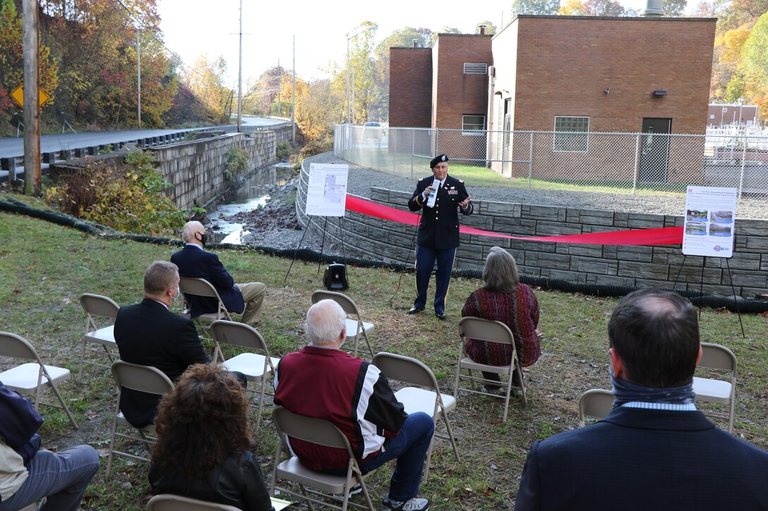 The U.S. Army Corps of Engineers Pittsburgh District, in partnership with Pleasant Hills Authority, hosted a ribbon-cutting ceremony on Oct. 21 to signify the completion of the Streambank Protection Project.