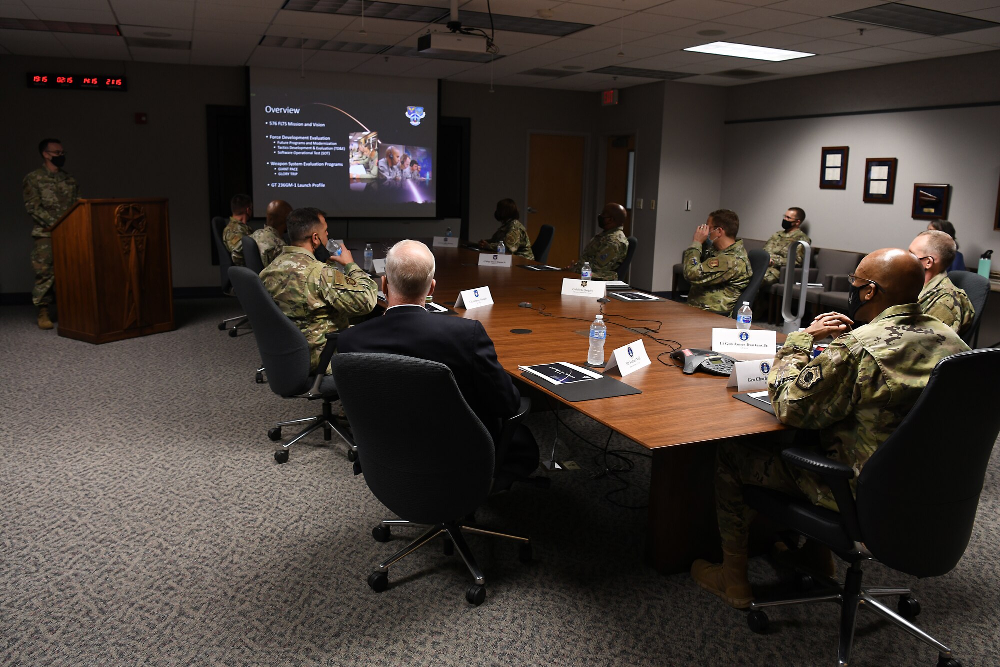 U.S Air Force Chief of Staff Gen. Charles Q. Brown, Jr., receives a mission overview brief from members of the 576th Flight Test Squadron about the Minuteman III intercontinental ballistic missile test launch during a base visit Oct. 27, 2020, at Vandenberg Air Force Base, Calif.