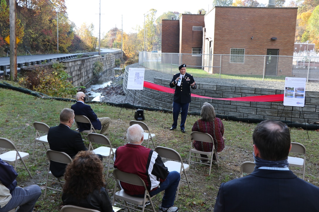 The U.S. Army Corps of Engineers Pittsburgh District, in partnership with Pleasant Hills Authority, hosted a ribbon-cutting ceremony on Oct. 21 to signify the completion of the Streambank Protection Project.