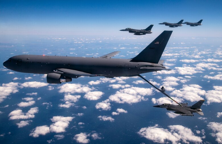 931st ARW KC-46A flies over the Republic of Korea