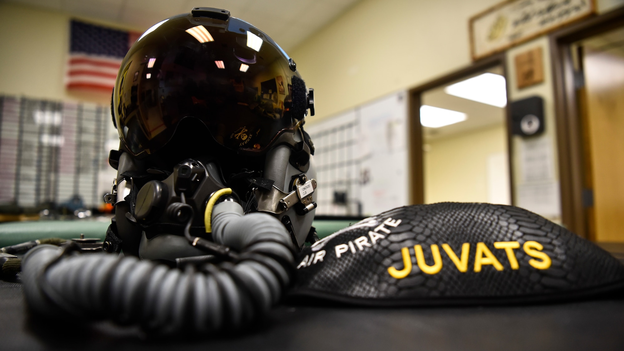 A close up of a Joint Helmet-Mounted Cueing System.