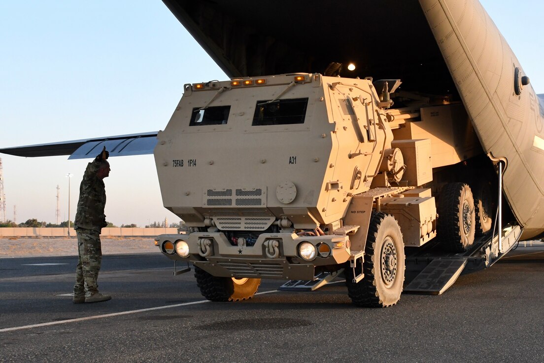 Task Force Spartan Soldiers from the 1st Battalion, 14th Field Artillery Regiment, 75th Field Artillery Brigade, showcased their ability to rapidly deploy High Mobility Artillery Rocket System (HIMARS) launchers anywhere in the U.S. Central Command area of responsibility within hours during AMDEX 21-1. Air and Missile Defense Exercise 21-1, which started Oct. 12, develops and exercises tactics, techniques, and procedures against simulated air, cyber, force protection and missile threats.