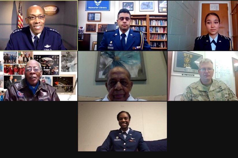 Sis people appear in boxes on a computer screen.