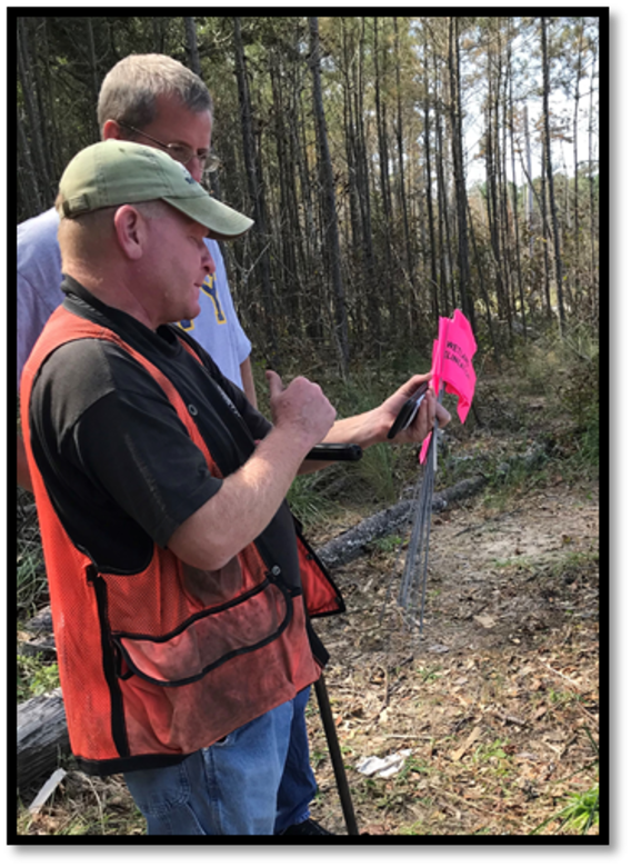 Regulatory Specialist Tom Charles makes a site visit in Beaufort, NC to confirm wetlands are present on a property for a citizen interested in buying the lot. Once a wetland is defined, in order to move forward with a project, the customer must justify a purpose and need to alter the wetland or the area surrounding a wetland.