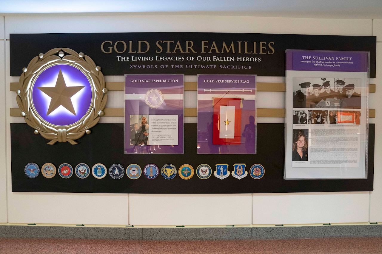 A photograph shows a display with the heading "Gold Star Families."