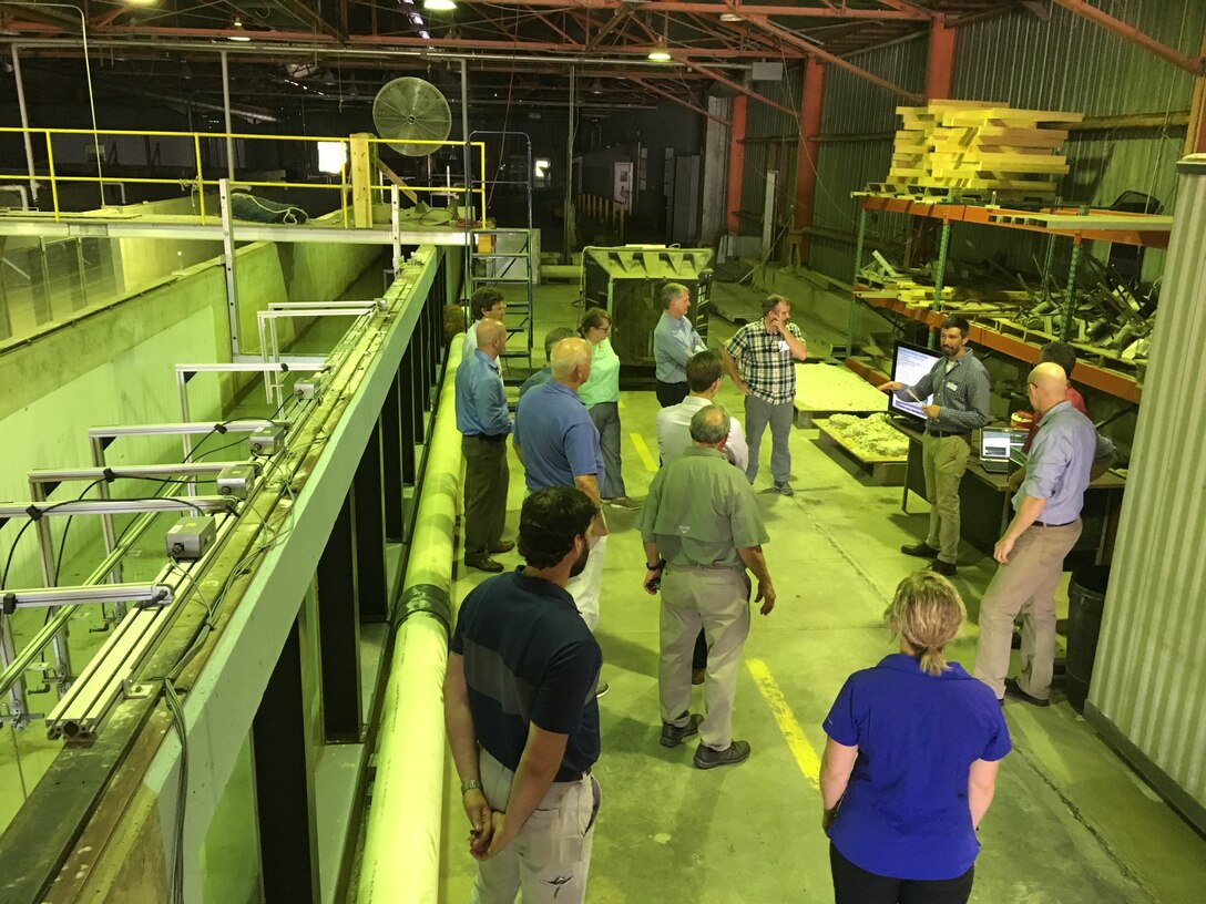 University of Georgia faculty visit physical models at the U.S. Army Engineer Research and Development Center in Vicksburg, Mississippi in 2018.