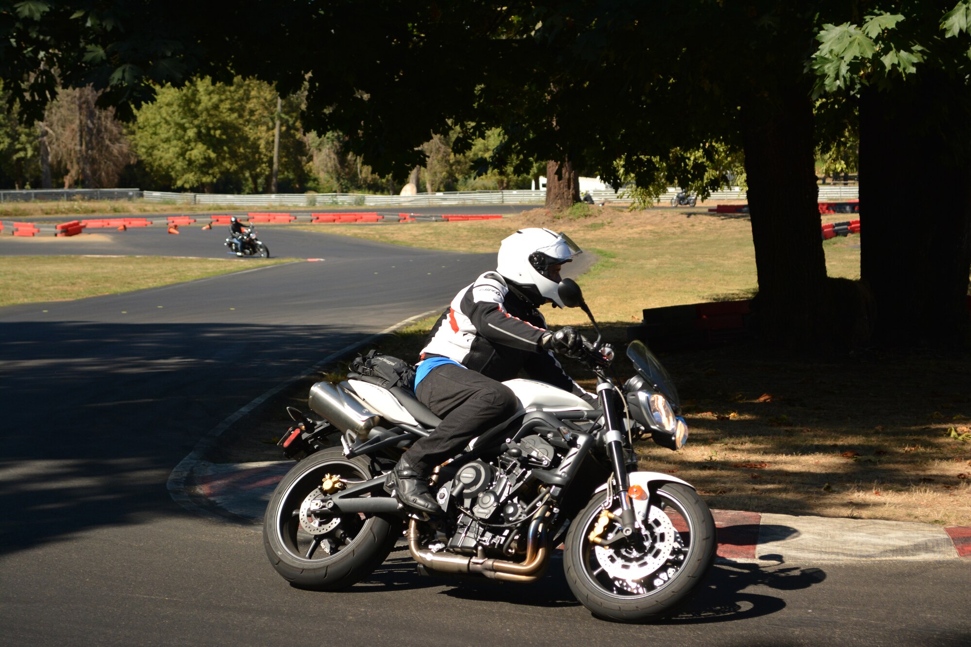 Oregon Air National Guardsmen from the 142nd Wing practice advanced motorcycle riding techniques in Portland, Ore., Aug. 24, 2020. Riders from Portland Air National Guard base routinely find ways to practice safe riding together and are planning to form a motorcycle mentorship group after the threat of COVID-19 has passed. (Photo courtesy of Master Sgt. Ken West)