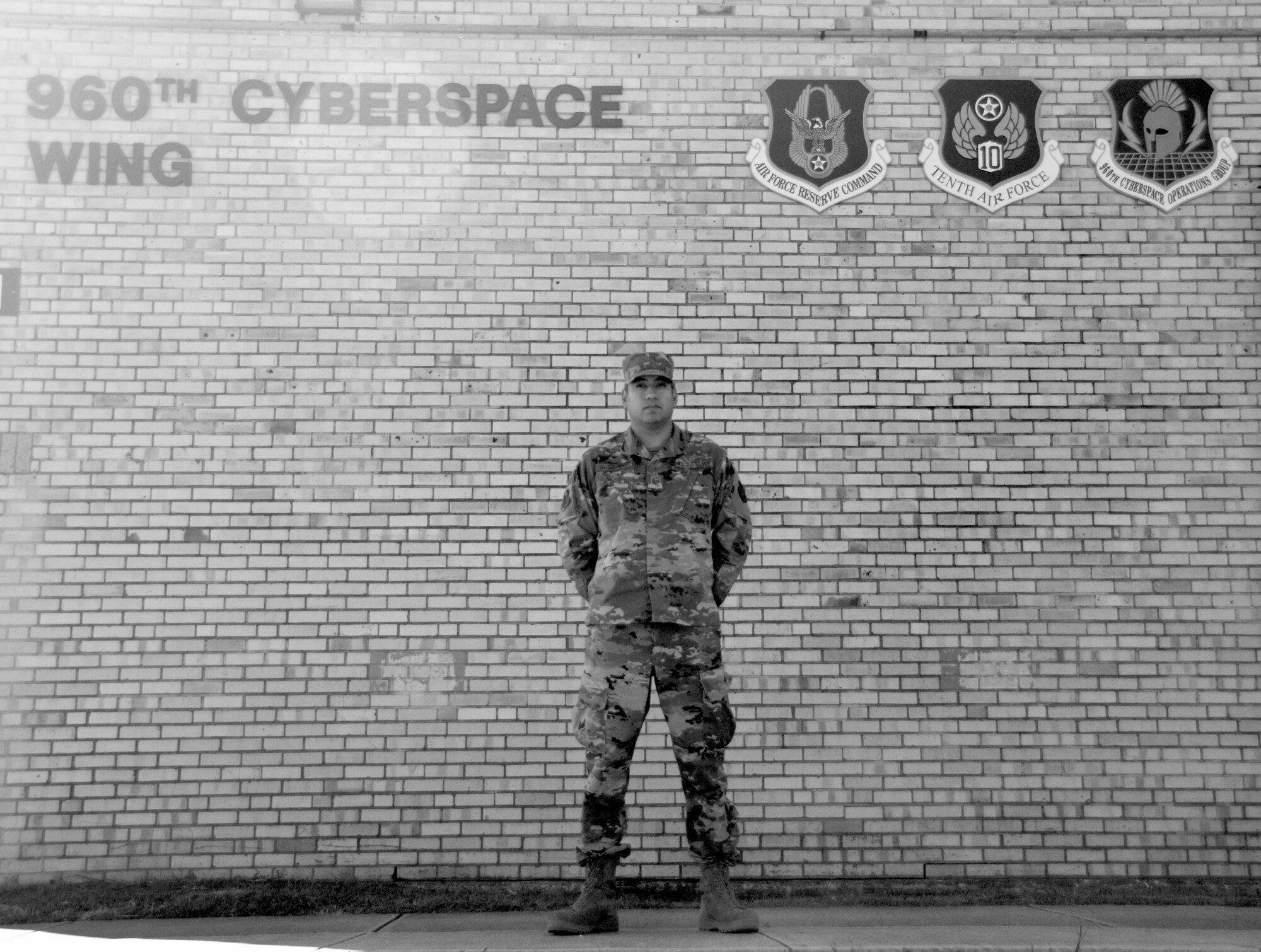 Tech. Sgt. Dominic CalvilloGonzales, 426th Network Warfare Squadron operations training specialist, stands for a photograph Oct. 28, 2020, at Joint Base San Antonio-Chapman Training Annex, Texas. (U.S. Air Force photo by Samantha Mathison)